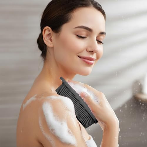 Silicone Body Scrubber 2 Pcs Silicone Loofah Exfoliating Body Scrubber for Men Women Soft Silicones Shower Scrubbers Double Sided Silicones Bath Bodys Brush for All Skin Lather Well, Blue and Black - size: blue+black