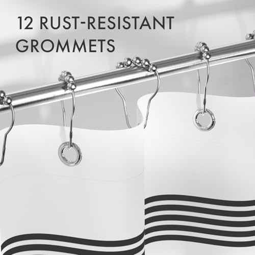AmazerBath Long Shower Curtain, 72x78 Striped Black Fabric Shower Curtain Set with 12 Shower Curtain Hooks, Rustic Cloth Black and White Shower Curtain, Farmhouse Bathroom Shower Curtain Sets - color: A- Black Stripe +12 Metal Hooks, size: 72"W x 78"L (Pa