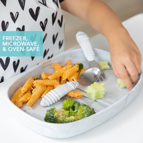 Bumkins Toddler and Baby Suction Plate, Silicone Grip Dish Large Tray for Big Kids, Fits Most Highchairs, Essential Children Feeding Supplies, Non Skid Sticky Bottom, Platinum Silicone, Marble - color: A6 Marble-GT