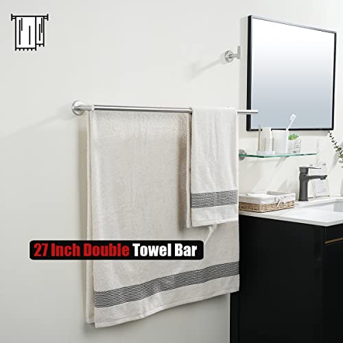 JQK Double Bath Towel Bar, 30 Inch 304 Stainless Steel Thicken 0.8mm Towel Rack for Bathroom, Towel Holder Brushed Finished Wall Mount, Useable Length 27 Inch, TB100L27-BN - color: Brushed, size: 30 Inch