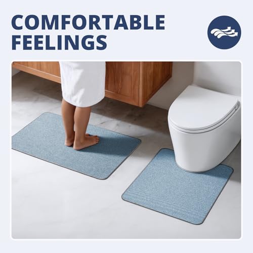 Bathroom Rugs Sets 2 Piece, Thin Bath Mat & U-Shaped Contour Toilet Rug Absorbent Quick Dry, Machine Washable, Non Slip Low Pile Bath Mats for Bathroom/Tub/Sink/Shower (30"x20" Plus 24"x20" U, Blue) - color: Blue, size: 30"x20"+U Shape 24"x20"-2pack