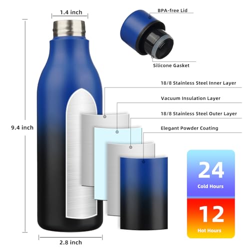 BJPKPK Insulated Water Bottles, 18 oz Stainless Steel Metal Water Bottle with Strap, BPA Free Leak Proof Jugs, Mugs, Flasks, Reusable Thermal Flasks for Sports & Travel, Blue Black - color: Blue/Black, size: 18 Ounces, style: 18oz