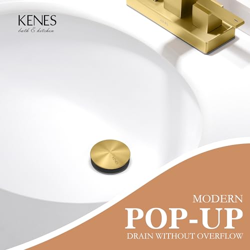 KENES Bathroom Vessel Sink Pop Up Drain Without Overflow Assembly, Lavatory Vanity Sink Drain Stopper, Anti-Clogging Drain Strainer, Brushed Gold, KE-P300A-4 - color: Brushed Gold, size: Big Pop up Cap (Without Overflow)