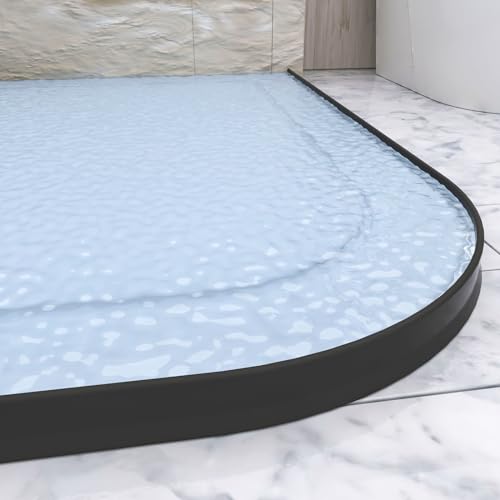 Raycity 3" High Shower Threshold Water Dam 98 IN Collapsible Shower Water Splash Guard for Curbless Shower Threshold Barrier Water Stopper for Wet and Dry Separation Bathroom and Kitchen (Black) - color: Black, style: 98 inch