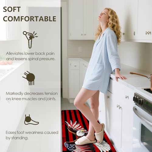 Flag Kitchen Rugs Set, Patriotic Anti-Fatigue Mats with American Flag & Eagle, 2-Piece Non-Slip Wipeable Rubber Mats, Washable Cushioned Rug for Sink Laundry, 15.7"×27.5" + 15.7"×47" - color: 250th-2, size: 15.7×27.5+ 15.7×47