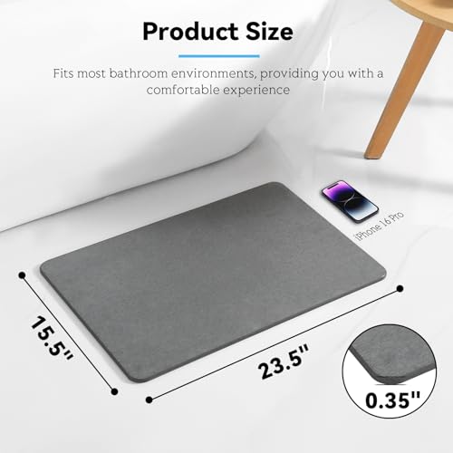 Stone Bath Mat, Dries Quickly, Non-Slip Diatomaceous Earth Bath Mats for Bathroom, Super Absorbent Stone Shower Mat, Easy to Clean, 23.5" x 15.5" Dark Gray
