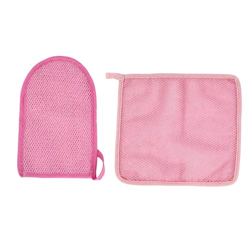 QCWN 2 Piece African Net Sponge and Exfoliating Glove Set Nylon Bath Body Scrubber Washcloth for Daily Shower Back Cleaning - style: 2Pac Pink