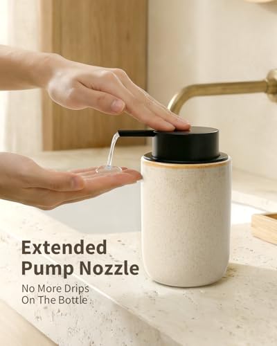 BosilunLife Lotion Pump Dispenser - Hand Soap Dispenser Bathroom Ceramic Dish Liquid Soap Dispenser for Bathroom, Kitchen, Countertop Soap Dispensers (Greige with Speckle, Liquid Pump) - color: Greige-liquid Pumpt