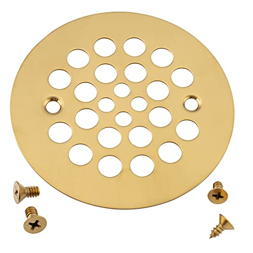Artiwell 4-1/4“ Shower Strainer Drain Trim Set, Screw-in Shower Strainer Drain Cover, Plastic-Oddities Style Replacement Strainer Grid,Machine & Self-Tapping Screws Included (Brushed Gold) - color: Brushed Gold