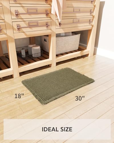 tchdio Waffle Bath Mat Rug, Super Absorbent Non Slip Bath Mats for Bathroom Mat Ultra Soft Bathmat Machine Washable Bathroom Rugs with Tassels, Bath Rugs Beside Tub, 18" x 30" - color: Green, size: 18" x 30"