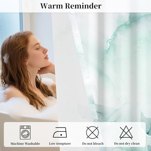 No Hook Marble Shower Curtain with Snap in Liner 71x74 Inch | Mint Green Watercolor Shower Curtains for Modern Bathroom, Mesh Top Window Waterproof Washable Fabric - color: Mint Green Marble
