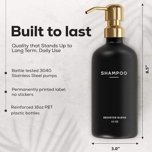 Luxury Shampoo and Conditioner Dispenser Set by Brighter Barns - Black and Gold Shower Soap Dispenser Set - Refillable Body Wash & Shampoo Bottles - Luxury Bathroom Decor for Spa, Airbnb (Black Gold) - color: Black Gold
