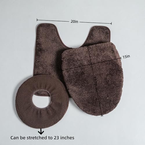 3piece Toilet Seat Cover Set - Toilet Seat Cover +Toilet Lid Cover + toilet rugs u shaped washable, Fits Most Elongated Round and Oblong Toilet,(Machine Washable,Quick-Dry) coffee - color: coffee