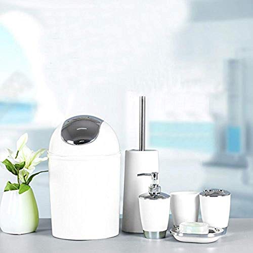 6Pcs Bathroom Accessory Tumbler Toothbrush Holder Bin Soap Dish Dispenser (White) - color: White