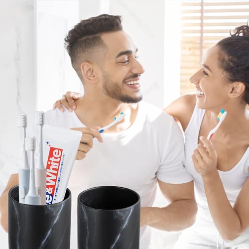 Marble Black Toothbrush Holders for Bathrooms - 2 Cups Ceramic Toothbrush Toothpaste Holders Set, Bathroom Tumbler Cups Reusable Toothbrush Cup Black Mouthwash Cup, Bathroom Counter Organizer - color: Black Marble, size: 2pcs