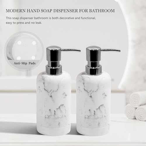 YMXYJM Resin Soap Dispenser Sets, 2 Pcs Heavy Lotion Dispensers,10.8oz Refillable Liquid Soap Dispensers with Rust-Proof Pump for Bathroom Countertop or Kitchen, Artificial Marble White - color: White