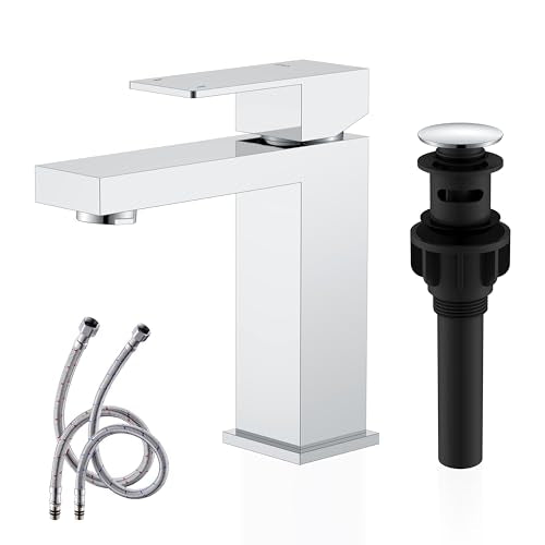 KENES Chrome Bathroom Faucet Single Handle Bathroom Sink Faucet Lavatory Vanity Faucet with Pop Up Drain & Water Supply Lines LJ-9031-5 - color: Chrome, size: Short