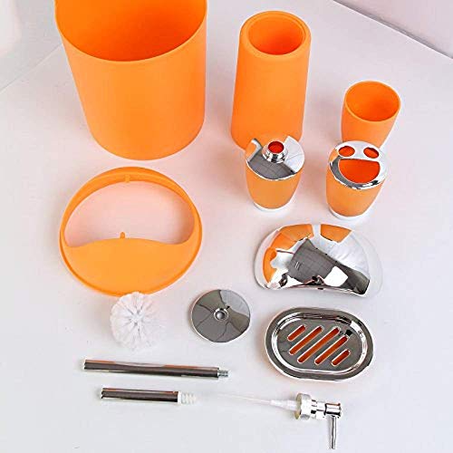 6Pcs Bathroom Accessory Tumbler Toothbrush Holder Bin Soap Dish Dispenser (Orange) - color: Orange