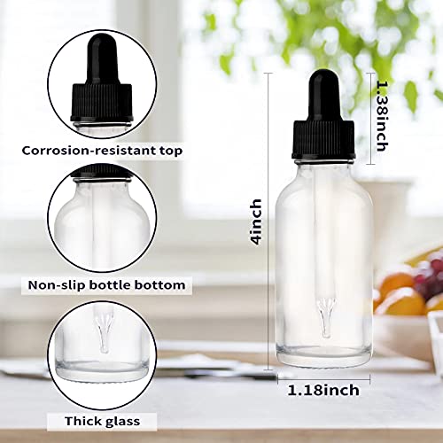 24 Pack 1oz Clear Glass Bottles with Glass Eye Droppers for Essential Oils, Perfumes & Lab Chemicals (Brush, Funnels, 2 Extra Droppers, 36 Pieces Labels & 30ml Measuring Cup Included) - color: Clear