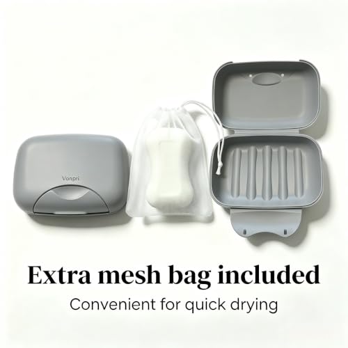 Soap Holder Container, Vonpri Portable Bar Soap Saver Scrubber Case for Bathroom and Kitchen (Grey) - color: Grey