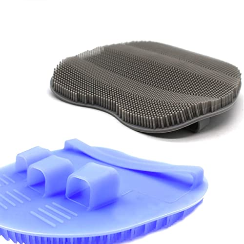 2 Pack Soft Silicone Body Scrubber, Shower Brush Exfoliating Skin Massage | Body Wash Dry Skin Brushing Glove Loofah, Fit for Sensitive and All Kinds of Skin(Gray+purple) - color: 1 Pars_purple+gray