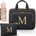Gifts for Women, Initial Toiletry Makeup Bag Hanging Cosmetic Organizer with Embroidery Letter Personalized Nurse Teacher Appreciation Birthday Mothers Day Gifts for Mom Sister Wife Friends Auntie Her - style: M