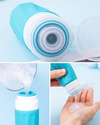 Mrsdry Travel Bottles for Toiletries, 10 Pack, TSA Approved, 3oz/90ml Silicone, Leak Proof, Wide Mouth, Reusable, Travel, Vacation, Plane Trip, Camp - color: Blue, size: 3oz bottle 1oz jar
