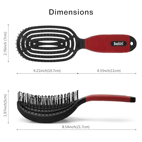 NuWay® DoubleC® Detangling Hair Brush – The Original Home Scalp-Care Brush – Patented Double Curved Scalp Care Hairbrush for Gentle Detangling, Volume Styling & Wet or Dry Hair (Black & Red) - color: Black & Red