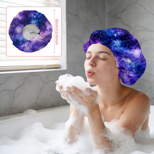 Starry Sky Reusable Shower Cap Milky Way Double Layer Waterproof Shower Caps Large Elastic Hair Cover Adjustable Hair - Drying Caps for Woman Man Bath SPA Travel One Size Fits Most - color: Starry Sky