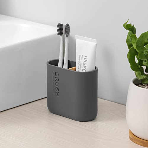 Toothbrush Holders Bamboo Electric Toothbrush Holder Bathroom Storage Organizer Countertop for Toothpaste, Floss, Razor, Grey - color: Grey