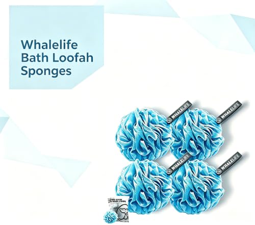 Loofah Bath Sponges - Gentle Exfoliating Shower Loofah for Rich Lather, Durable Mesh Body Scrubber for Men & Women 4 Pack (Sky Blue) | Durable mesh creates rich lather, soft exfoliating loofah for men & women daily shower - style: Sky Blue