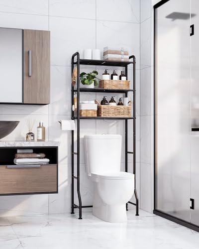 Kitsure Over Toilet Storage Rack, 63.2" H Space-Saving, Holder & Hooks | Bathroom, Laundry Room, Small Spaces, Families, Durable Metal, Black, 3 Tier - color: Black, size: 3 Tiers (63.2"H)