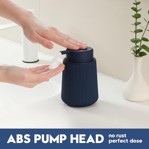 YAUKPH Striped Foaming Hand Soap Dispenser with Leak-Proof Pump for Bathroom and Kitchen Countertop 11oz Navy Blue - color: Blue, size: Foaming Dispenser