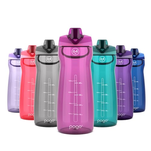 Pogo 64oz Plastic Water Bottle with Leak-Proof Chug Lid and Carry Handle, Reusable, BPA Free, Capacity Markings, Dishwasher Safe, Perfect for Travel, School, Outdoors, and Gym, Fuchsia - color: Fuchsia, size: 64 Ounces