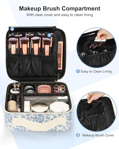 Relavel Travel Makeup Case, Professional Makeup Artist Makeup Bag, Portable Makeup Train Case Organizer with Adjustable Dividers, Cute Cosmetic Bags Birthday Gifts for Girls and Women, Floral Print - color: Floral Print, size: Small