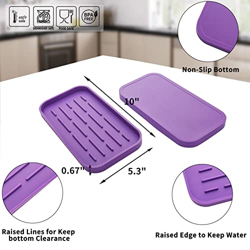 MicoYang Silicone Kitchen Sink Organizer Tray for Multiple Usage,Eco-Friendly Sponges Holder for Kitchen Bathroom Counter or Sink,Dish Soap Dispenser,Scrubber,Bottle,Cup (Purple, 10"×5.3") - color: Purple, size: 10" x 5.3" x 0.7"