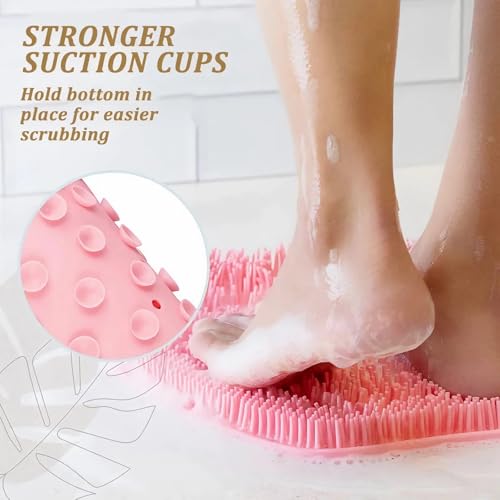 2-Pack Shower Foot Scrubber Mat for Seniors, Men, Women | Strong Grip Silicone Back, Suction Cups, No Bend Deep Clean, Massage Pad