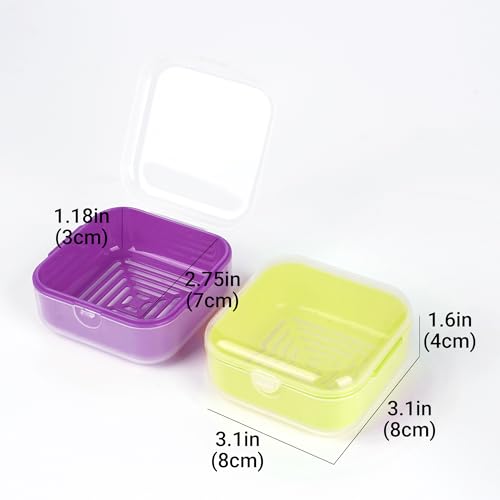 Adorila Soap-dishes 2 Pack, Small Travel Plastic Soap Case with Lid, Leak-Proof Soap Container, Square Green, Purple - color: Lime Green+purple