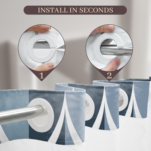Yiatn No Hook Aegean Blue Long Shower Curtain with Snap in Fabric Liner Set - Hotel Style with See Through Mesh Top Window, Modern Geometric Waterdrop Design,Waterproof and Washable, 71x86 INCH - color: A. Aegean Blue, size: 71"W x 86"L (Pack of 1)