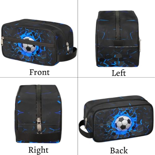 Kids Travel Toiletry Bag - Waterproof Hanging Cosmetic Hygiene Bags for Boys Men - Large Shave Kit for Toiletries Accessories Bathroom Stuff, Blue Soccer Ball - color: Blue Soccer Ball