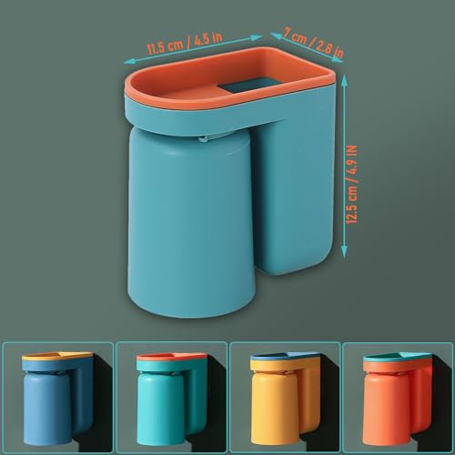 Toothbrush Holder Wall Mounted with Cup,2-in-1 Toothbrush Holders & Cups Set,Inverted Design for Easy Cleaning and draining,Stick-on Toothbrush Holder for Bathroom (Green) - color: Green