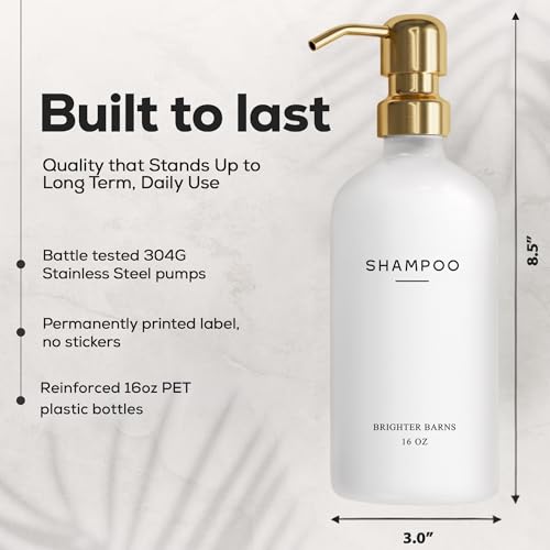 Luxury Shampoo and Conditioner Dispenser Set by Brighter Barns - Shower Soap Dispenser - Shampoo Conditioner Body Wash Dispenser & Pump - White and Gold Bathroom Accessories in Spa, Hotel, Gift (Gold) - color: Gold