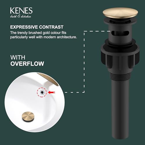 KENES Champagne Bronze Bathroom Sink Drain with Overflow, Pop Up Bathroom Sink Drain Assembly Anti Clog Pop Up Drain Stopper Lavatory Bathroom Vanity Sink Drain - color: Champagne Bronze, size: Big Pop up Cap (With Overflow)