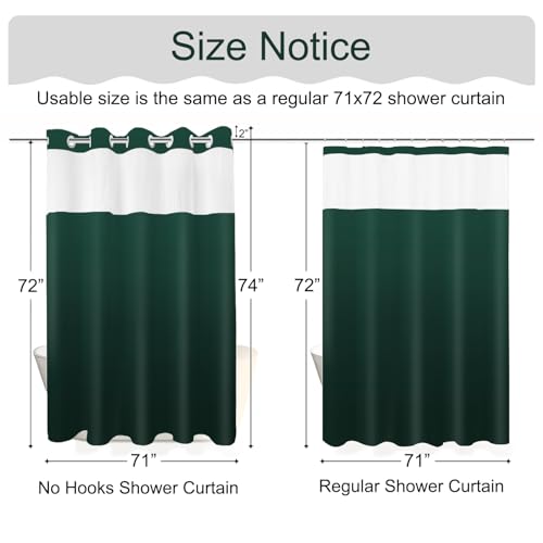 No Hook Shower Curtain with Snap in Liner, Ombre Dark Green Shower Curtains and Liner Set, Hotel Fabric Bath Curtain for Bathroom, Mesh Top Window Waterproof Washable, 71" x 74" - color: Ombre Dark Green, size: 71"W x 74"L (Pack of 1)