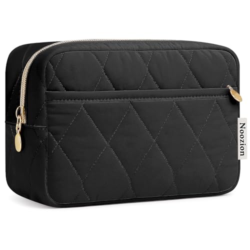 Noozion Makeup Bag Travel Toiletry Bag, Puffy Padded Cosmetic Bag for Women, Makeup Organizer Case, Wide-open Pouch Purse, Travel Essentials - color: Black
