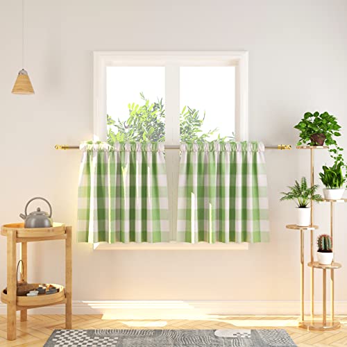 3 Pc Cotton Classic Country Farmhouse Kitchen Window Curtain -Mint Green & White Buffalo Check Tier & Valance Set, 54" x 18" / 27" x 30" - color: Plaids Mint Green&white, size: 27"W x 30"L (Pack of 3)