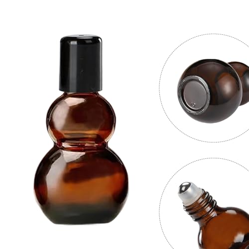 Essential Oil Roller Bottles, Amber Gourd Shaped Glass Roller Bottles with Stainless Steel Roller Ball, for Travel,Perfume (Amber-Black Cap, 100ML) - color: Amber-Black Cap, size: 100ML