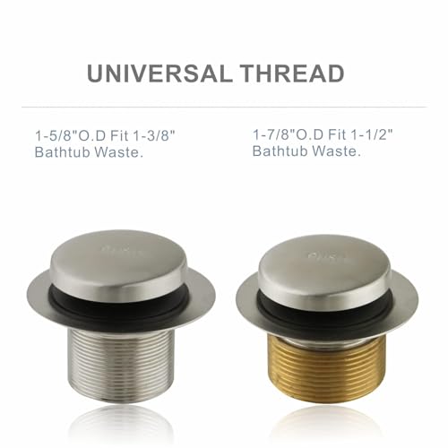 HIDROP Brushed Nickel Tip Toe Bathtub Drain Kit, 1-Hole Overflow Faceplate | Stainless Steel Bath Tub Drain, Universal Fine/Coarse Thread fit 1-3/8" or 1-1/2" Tub Drain, Bathtub Replacement Drain Kit - color: Brushed, style: 1 Hole