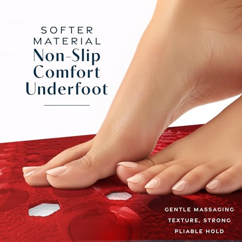SlipX Solutions Power Grip Bathtub Safety Mat | Precision Grip Technology for Longer, Stronger, & Softer Wet Surface Protection | Clear Red 39"x16" - color: Clear Red