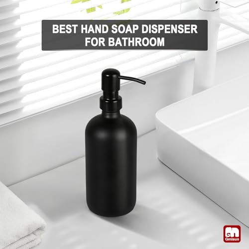 GMISUN Black Soap Dispenser, 1 Pack Matte Black Bathroom Hand Soap Dispensers, 17 Fl Oz Dish Soap Dispenser for Kitchen with Rustproof Stainless Steel Pump, Modern Liquid Dishwashing Dispensers Bottle - color: Black Bottle + Black Pump, size: 1 Pack